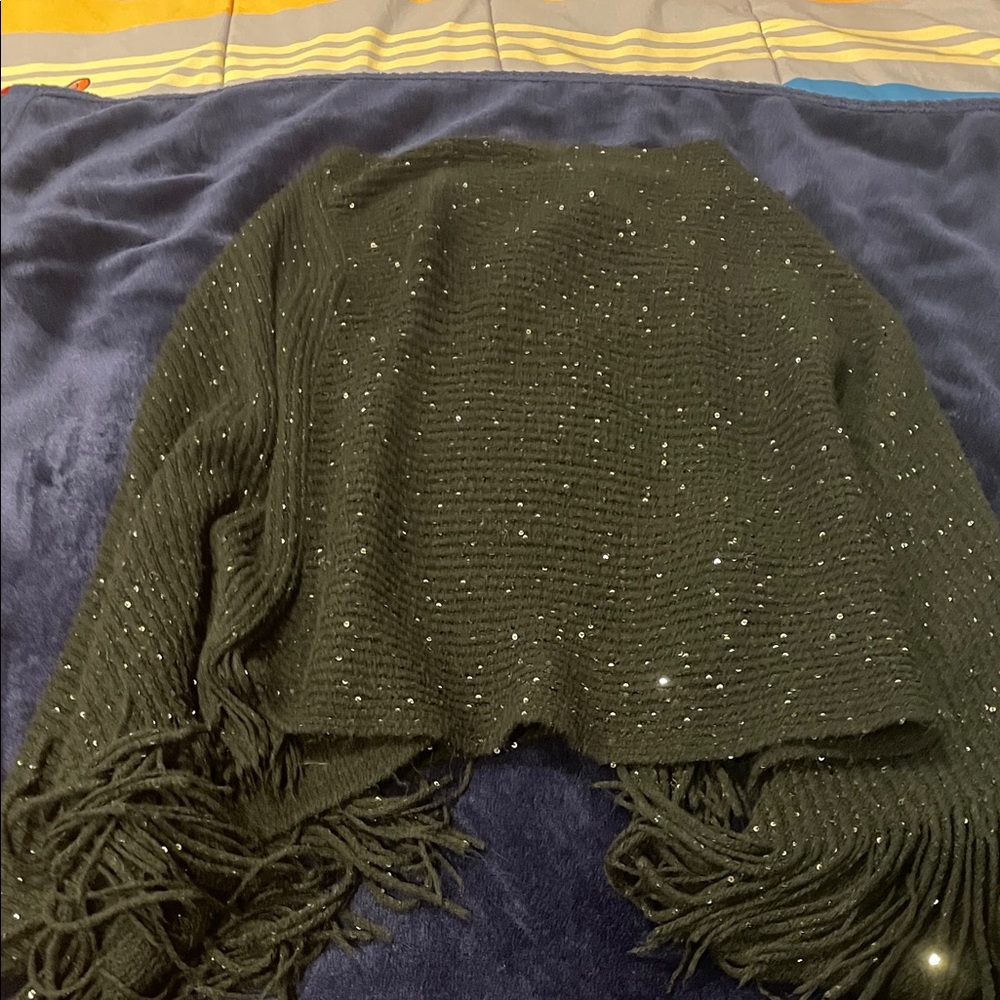 Elegant Black Fringed Poncho
